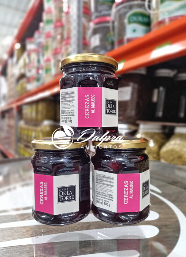 CEREZAS AL MALBEC 12 x 300gr Casa de la Torre en frasco Octogonal